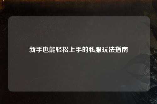 新手也能轻松上手的私服玩法指南